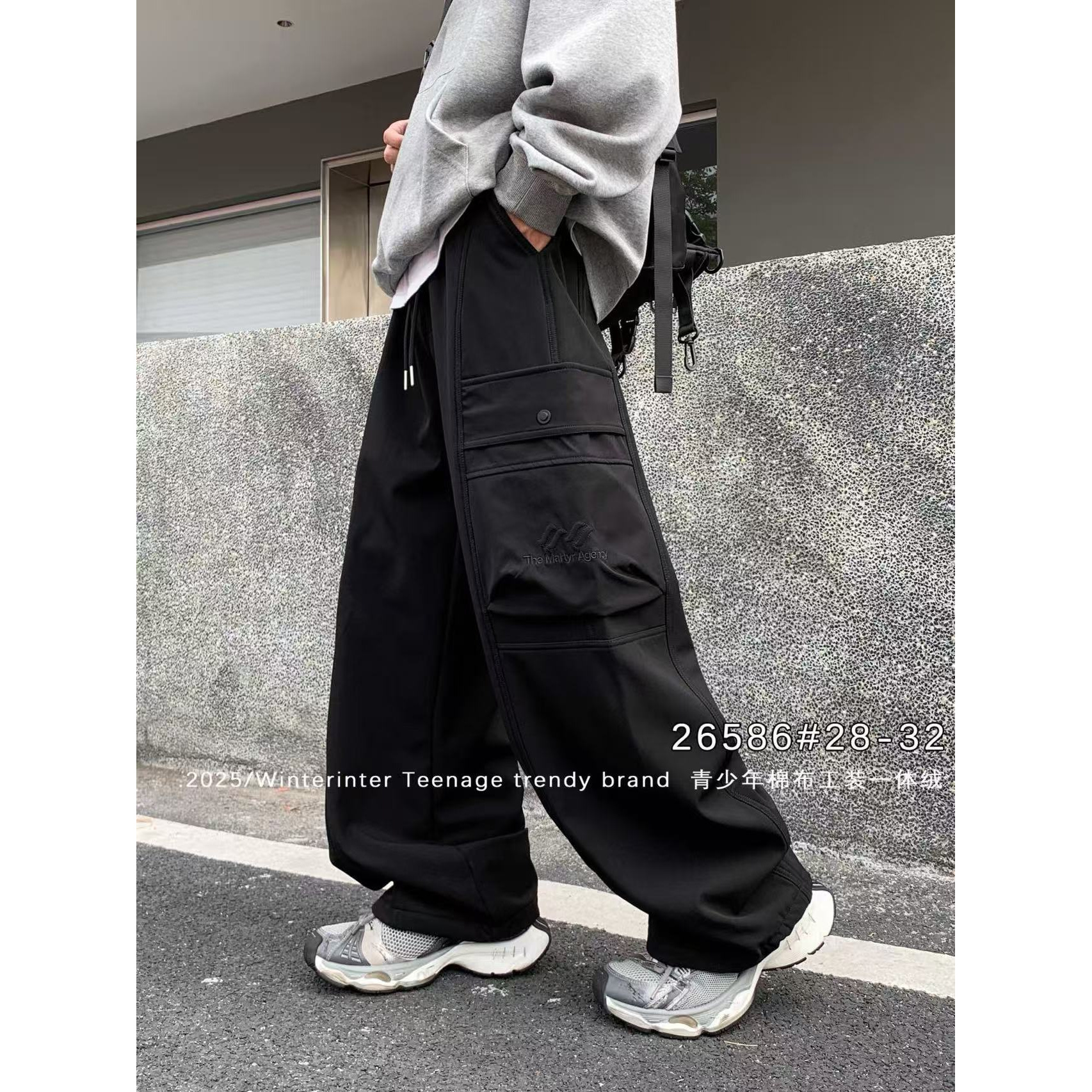 【D3389-黑色】青少年秋冬款加厚工装棉裤