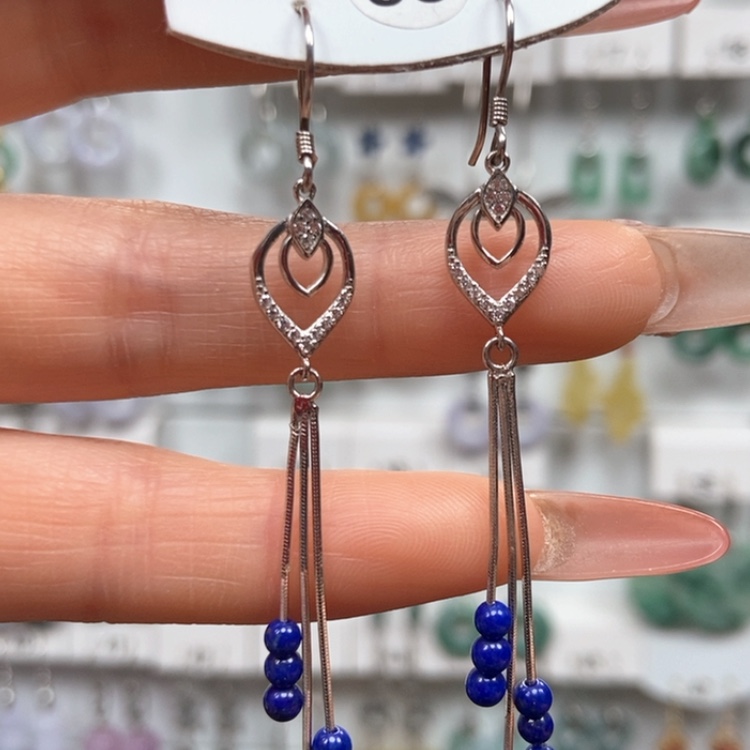 【闪购商品】青金石发饰银S925镶嵌耳饰