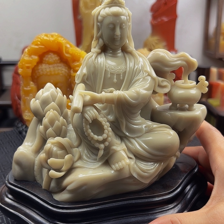 开***心寿山石观音大摆件