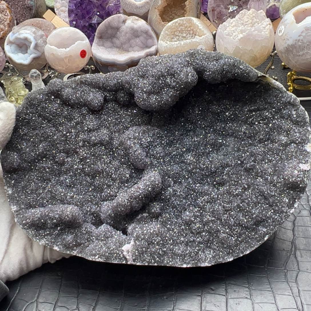 珠宝半成品水晶未镶嵌大漏黑色啵啵元宝盘31