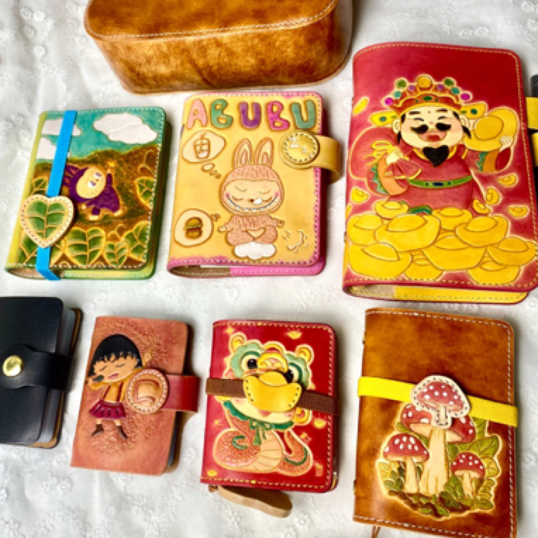 头层牛皮手工皮雕手帐本记事本日记本卡包卡套diy植鞣皮挂饰