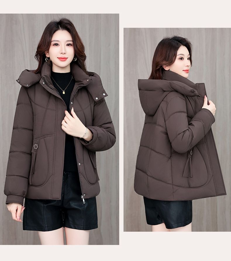 808#中青年妈妈冬季短款大码显瘦加厚活帽棉服