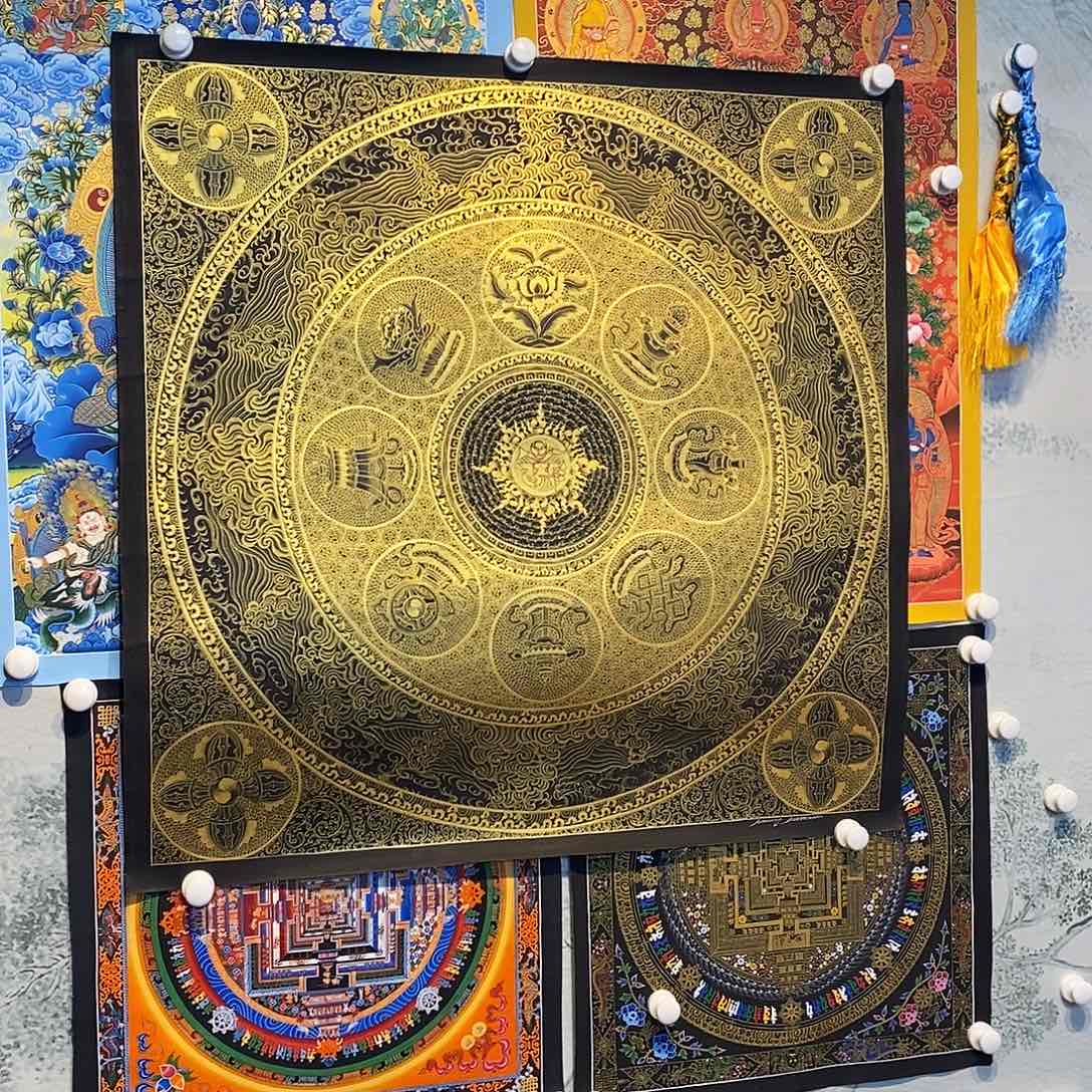 卷轴画༄****纯手绘八宝六字90尺寸唐卡