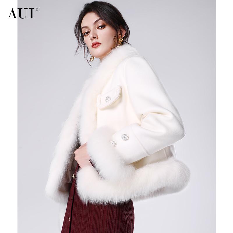 【七七专属】AUI白色高端狐狸毛小香风短外套女冬季上衣-24D107702
