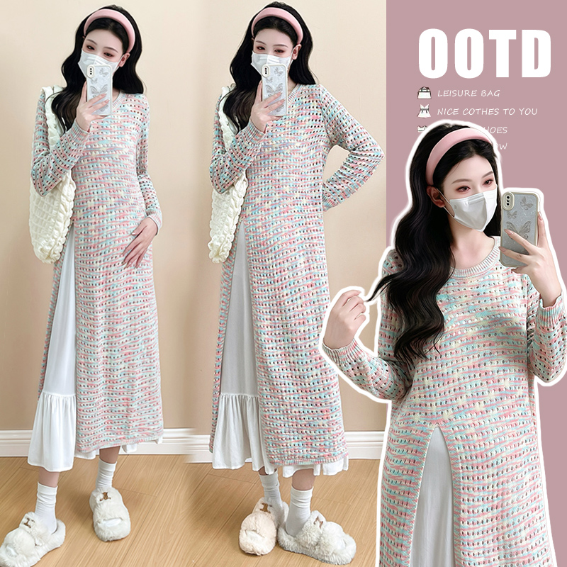 春夏季新款渐变彩虹色镂空罩衫+纯棉宽松吊带两件套