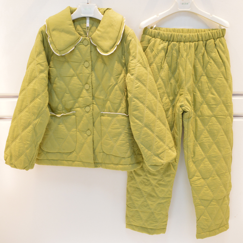 妮可雅睡衣2025冬季女士梭织提花素色保暖夹棉气质淑女家居服套