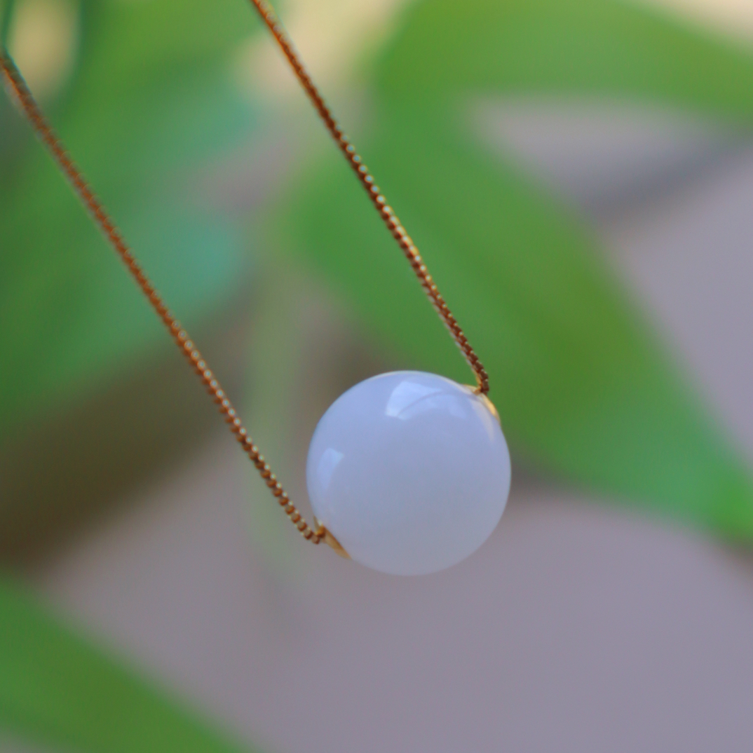 天然和田玉白玉羊脂白级圆珠12mm吊坠路路通锁骨链配件多用@0102