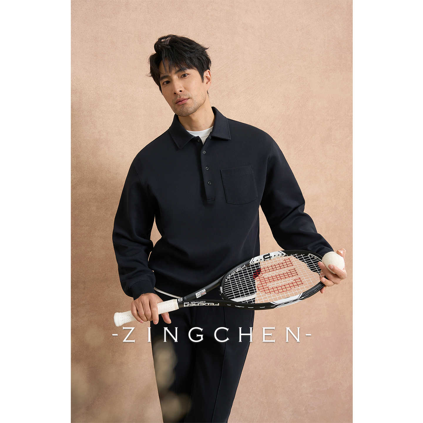 【390g重磅弹力棉】ZINGCHEN男士廓形纽扣口袋卫衣POLO领休闲套装