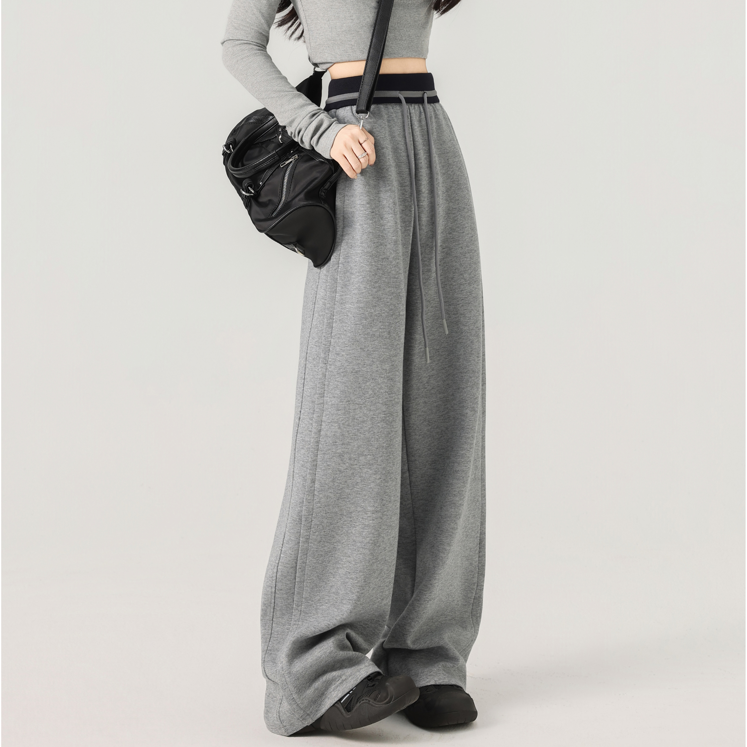 XVRV2025秋冬新款撞色简约高腰休闲卫裤女高腰显瘦百搭宽松运动裤