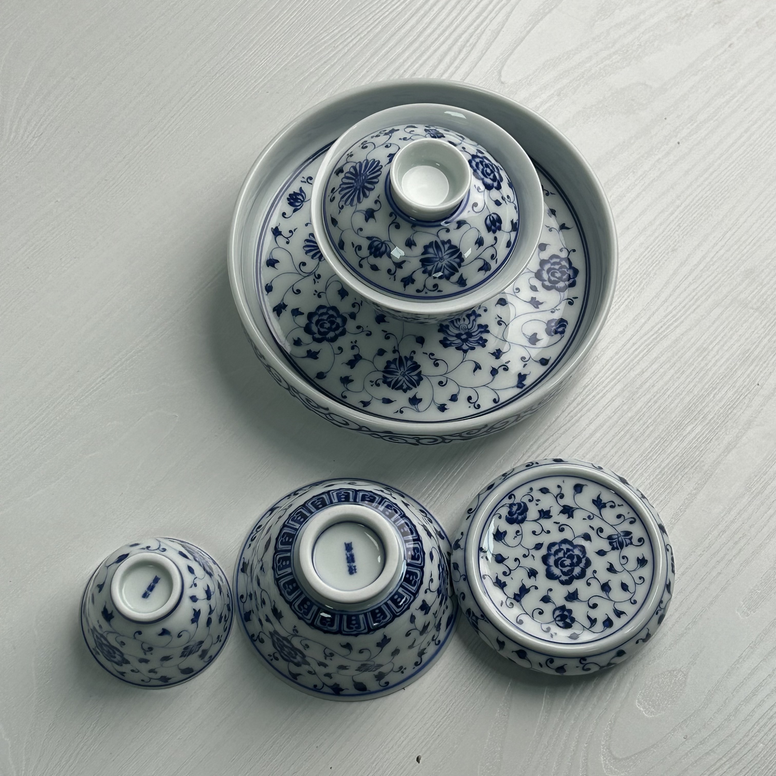 景德镇陶瓷仿清点工青花缠枝莲茶具套组整套茶器家用高端茶器茶具