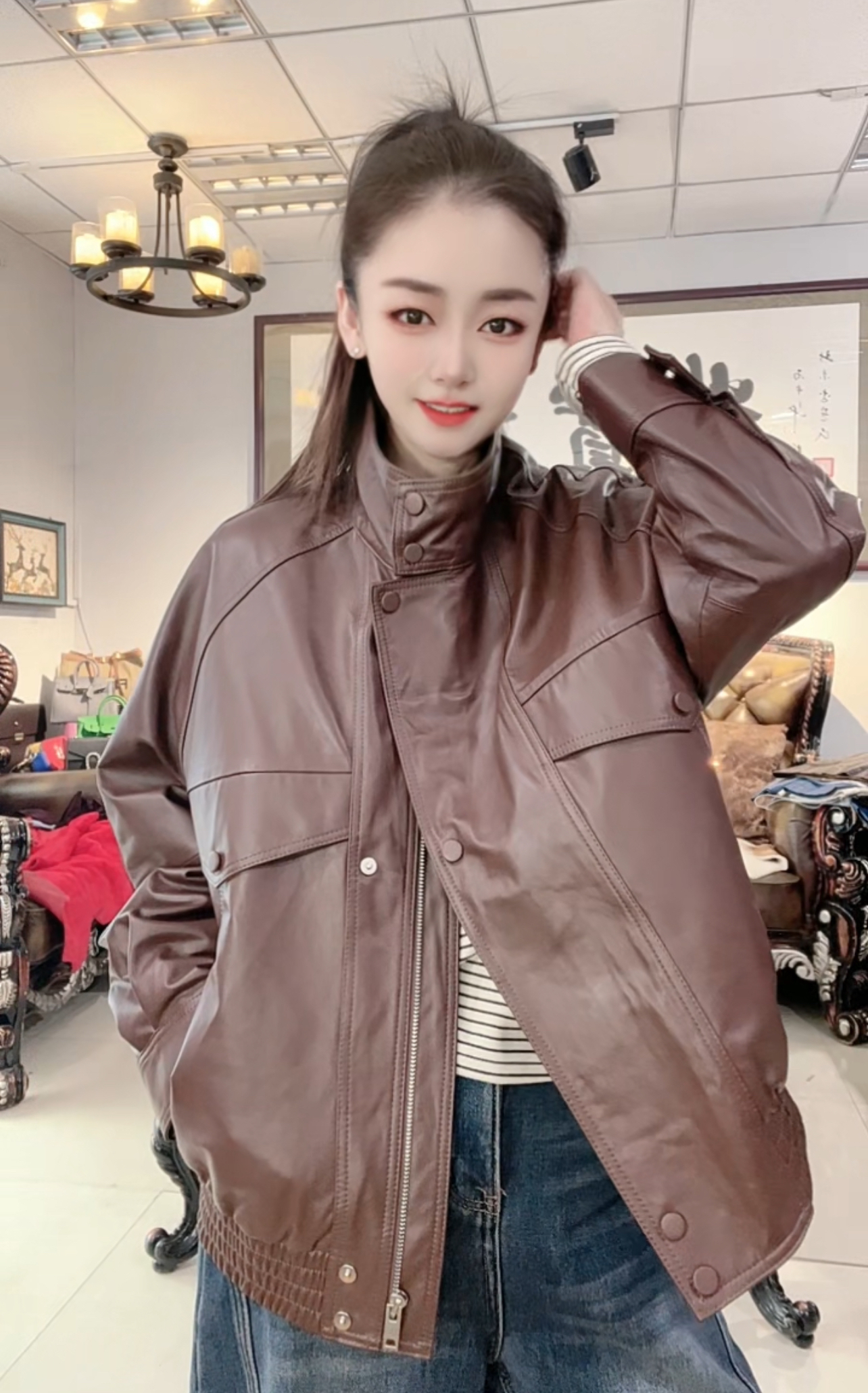 皮掌柜推荐2025春季新款女装真皮绵羊皮休闲外套OP 59396