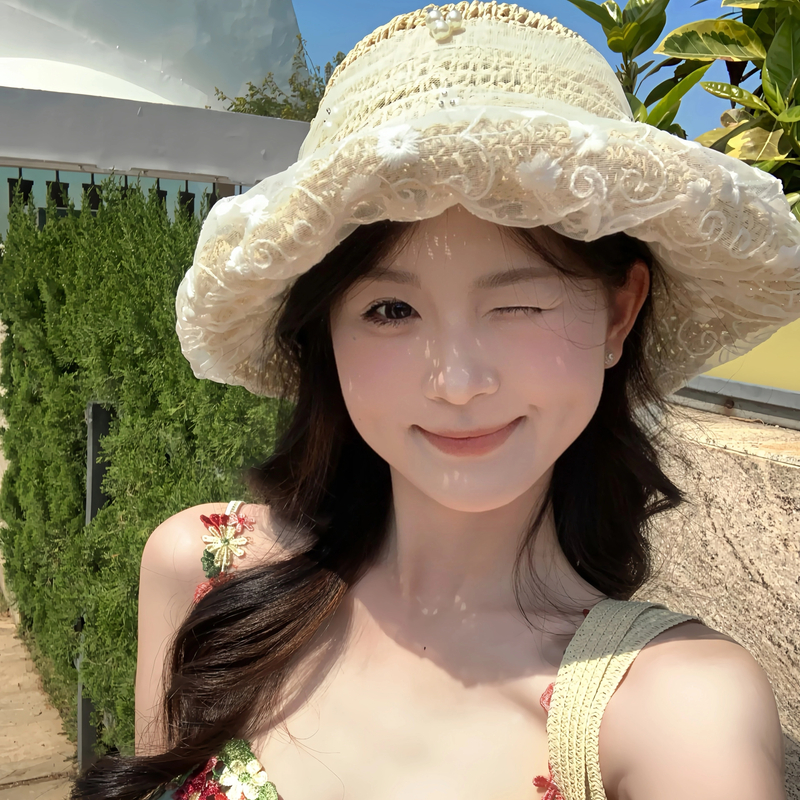 CDLM陈大刘芒蕾丝草帽编织镂空度假海边草帽女夏季帽子防晒沙滩帽
