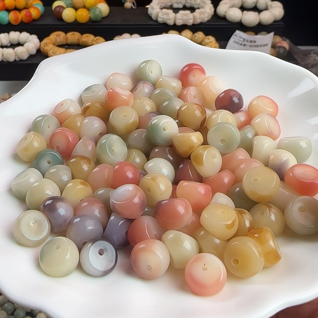 菩提根/象牙果手串卡12瓷玉粉紫三花蒜瓣100颗