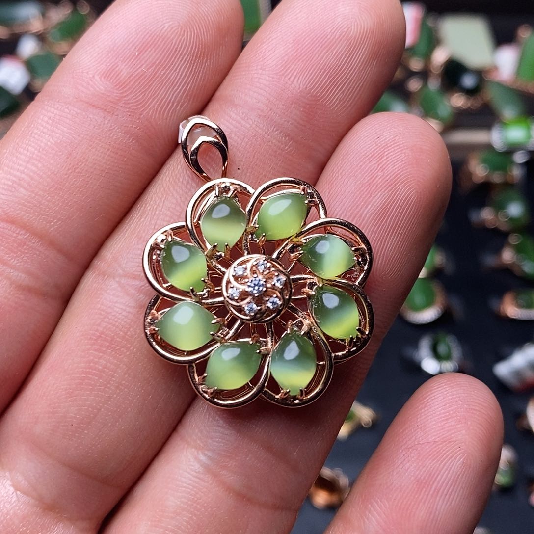 和田玉（碧玉）吊坠银S925镶嵌