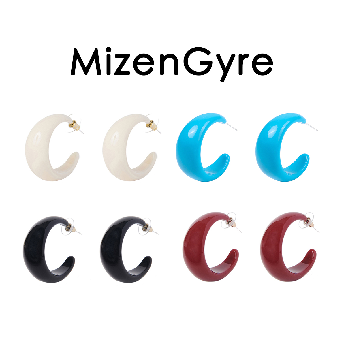 非金属树脂耳饰 MizenGyre 小众设计高级感简约奶白C形银针耳环女