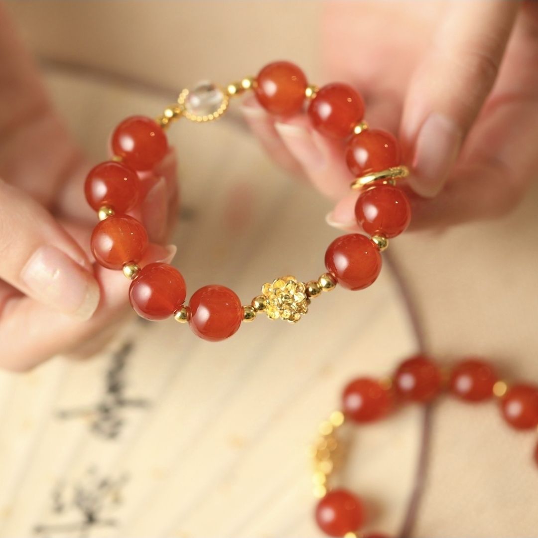 铜合金琉璃手链 【炽焰莲华】古韵手串新款小众设计宫廷莲花串珠