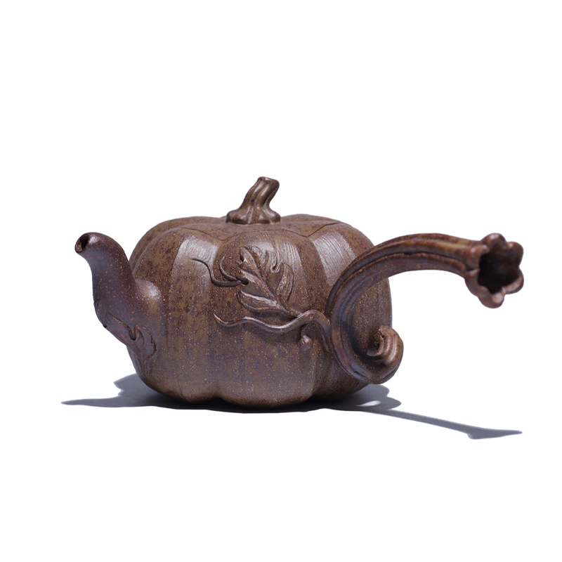 大吉羊柴烧 宜兴手工茶壶 原矿本山绿泥南瓜侧把壶230ml徐顺伟