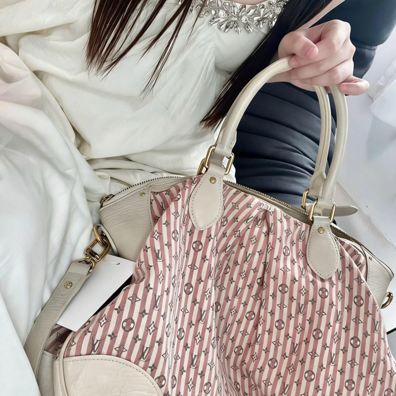 95新 LouisVuitton/路易威登 大吉中古/Lv粉白条丹宁托特包
