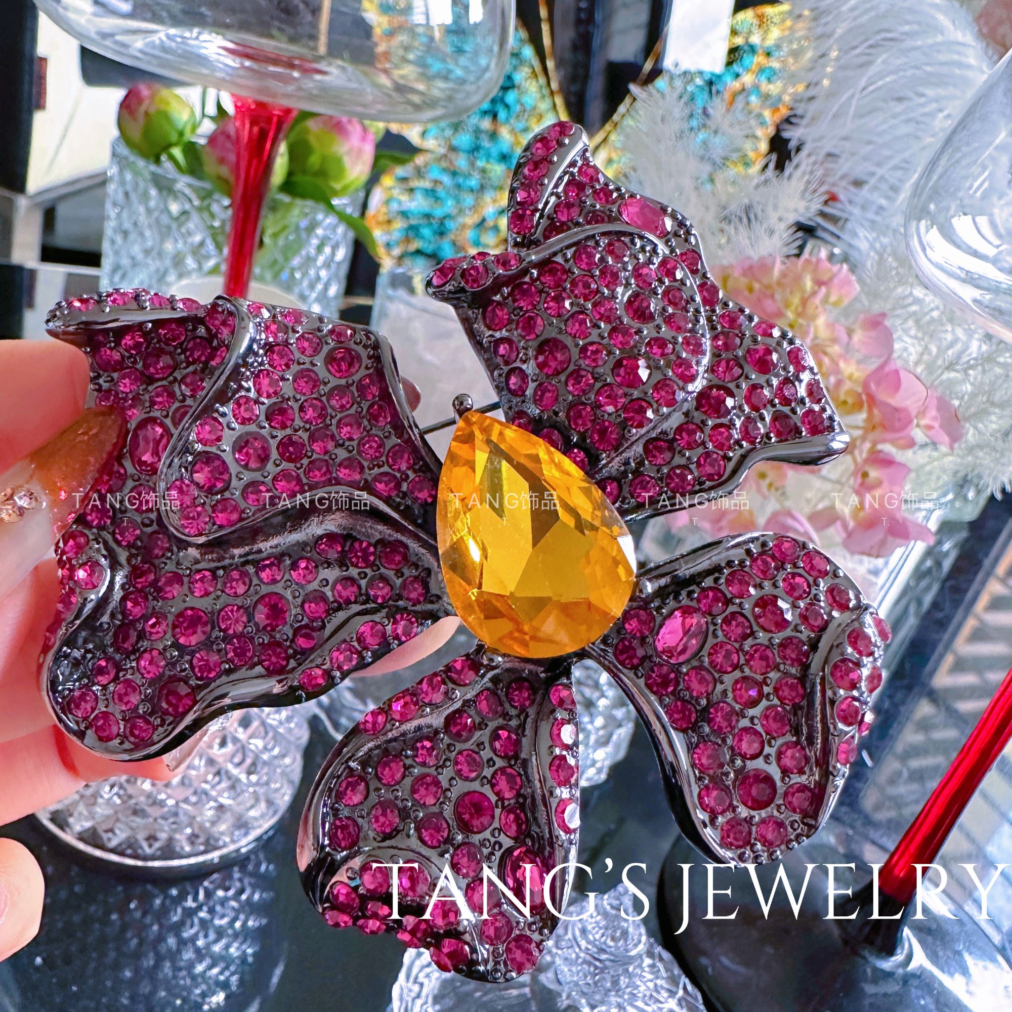 铜合金胸针 高定  秘境花 金粉绮梦 蝴蝶花 胸针