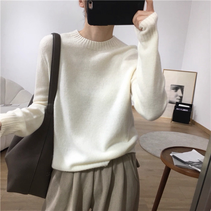 全羊毛圆领纯色软糯显瘦百搭套头针织衫女