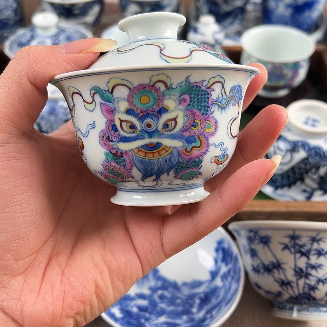 大***）瓷盖碗手工手绘盖碗