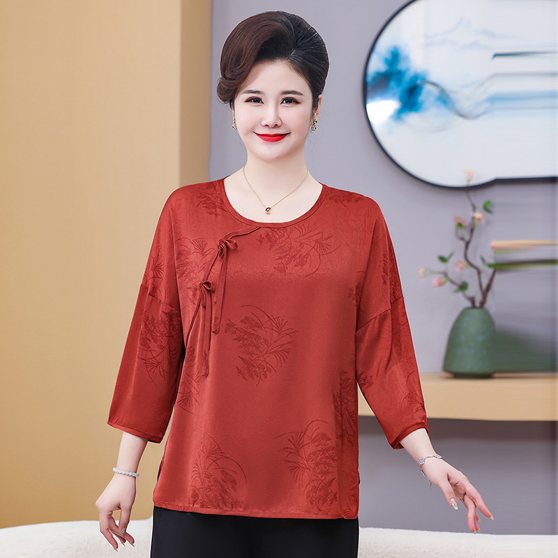 夏季七分袖宽松遮肉气质大码妈妈装衬衫新中式上衣（130-250斤）