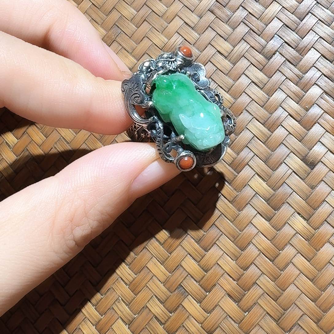 翡翠戒指银S925镶嵌