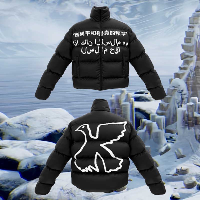 Vinkid（云梯）和平鸽标语基础棉服百搭小众过年保暖国潮外套宽松