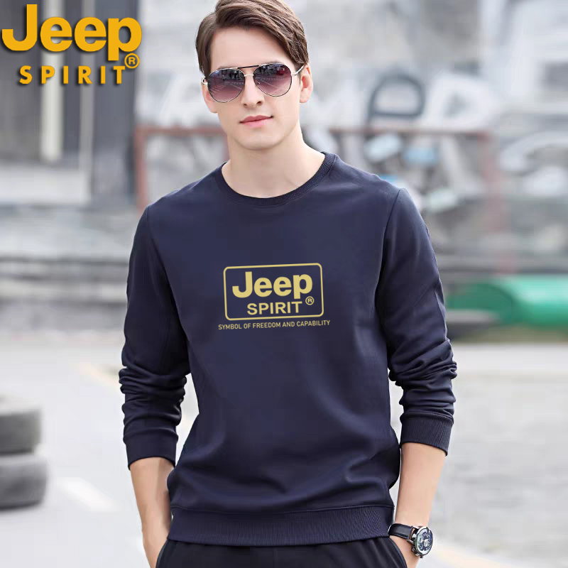 JEEPSPIRIT纯棉圆领卫衣男装冬季新款加绒宽运动休闲宽松潮流上衣