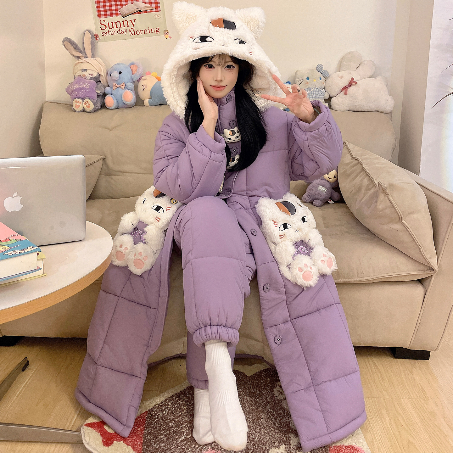 三层夹棉加厚加绒睡袍可外穿冬季睡衣女士宽松珊瑚绒家居服 9040
