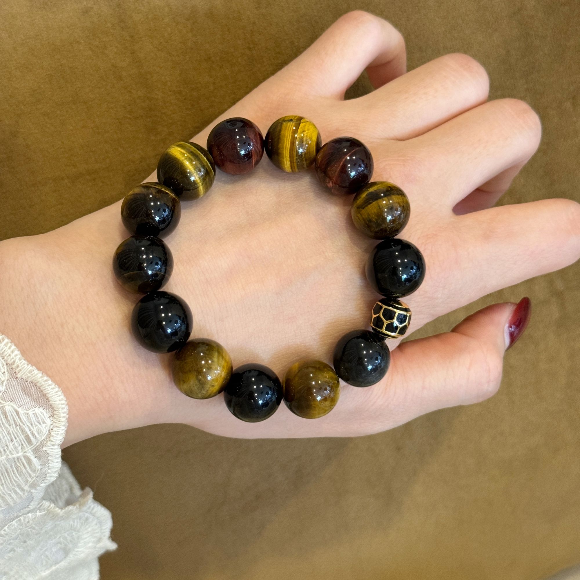 【自由自在】14m黄虎眼+红虎眼+银耀石天然水晶手串Y83