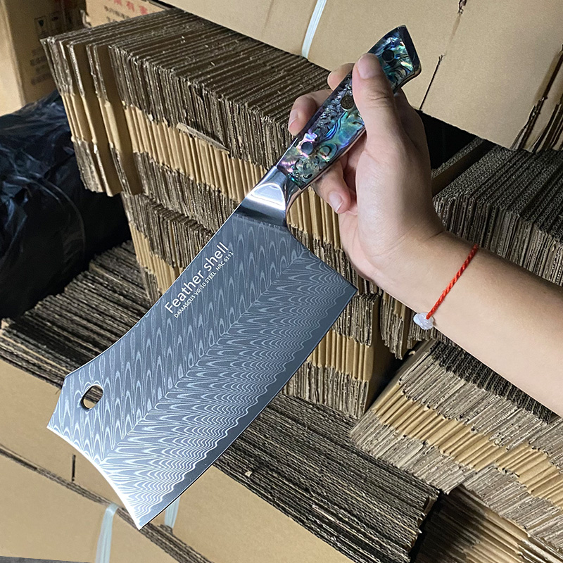 大马士革钢斩切两用刀日式高硬度厨房专用斩骨厨师排肉菜刀家用鸡