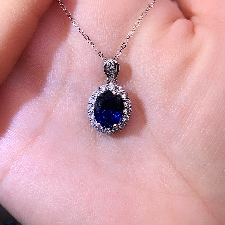蓝宝石吊坠(赠链)银S925镶嵌8.10