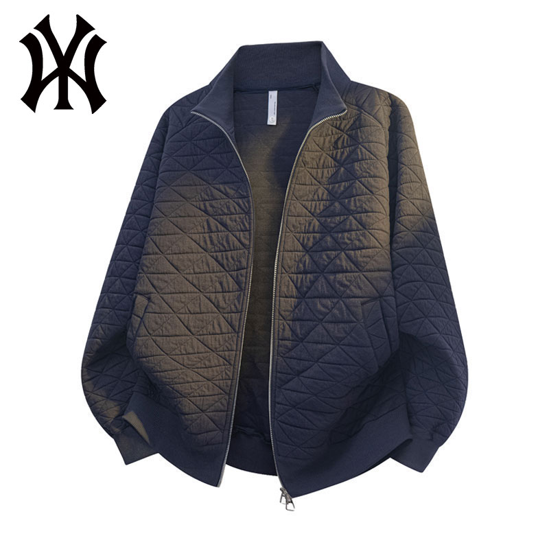 【奥特莱斯】套头男士立领时尚大码秋季开衫卫衣格子长袖透气百搭