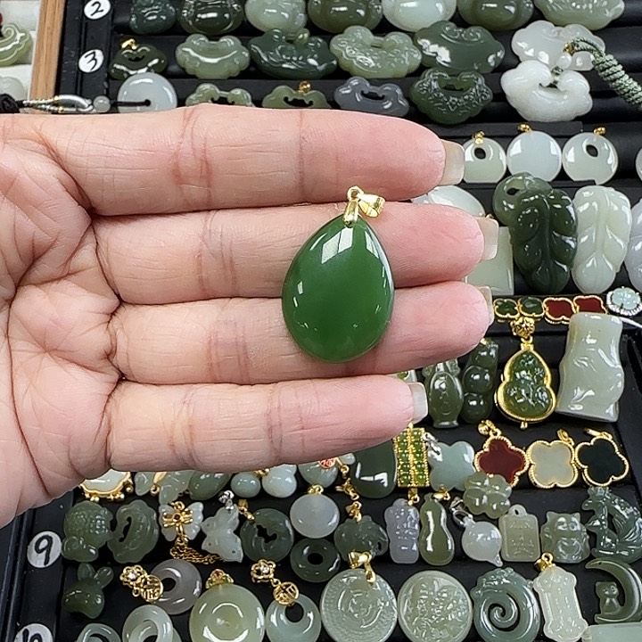 和田玉银S925镶嵌吊坠(不含链)@***茶