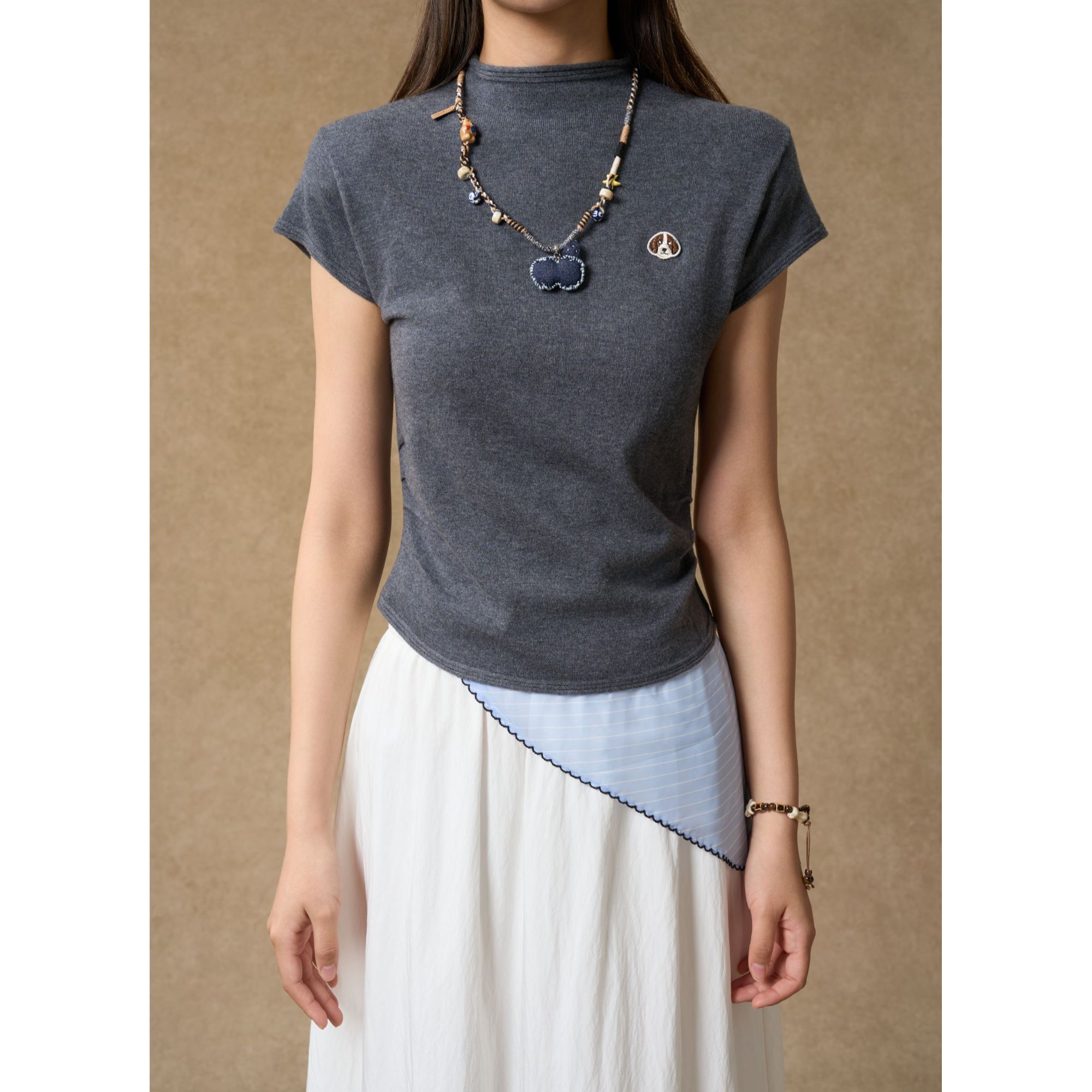 【绵羊毛】西町村屋简约半高领卡通刺绣针织衫XHAC10710