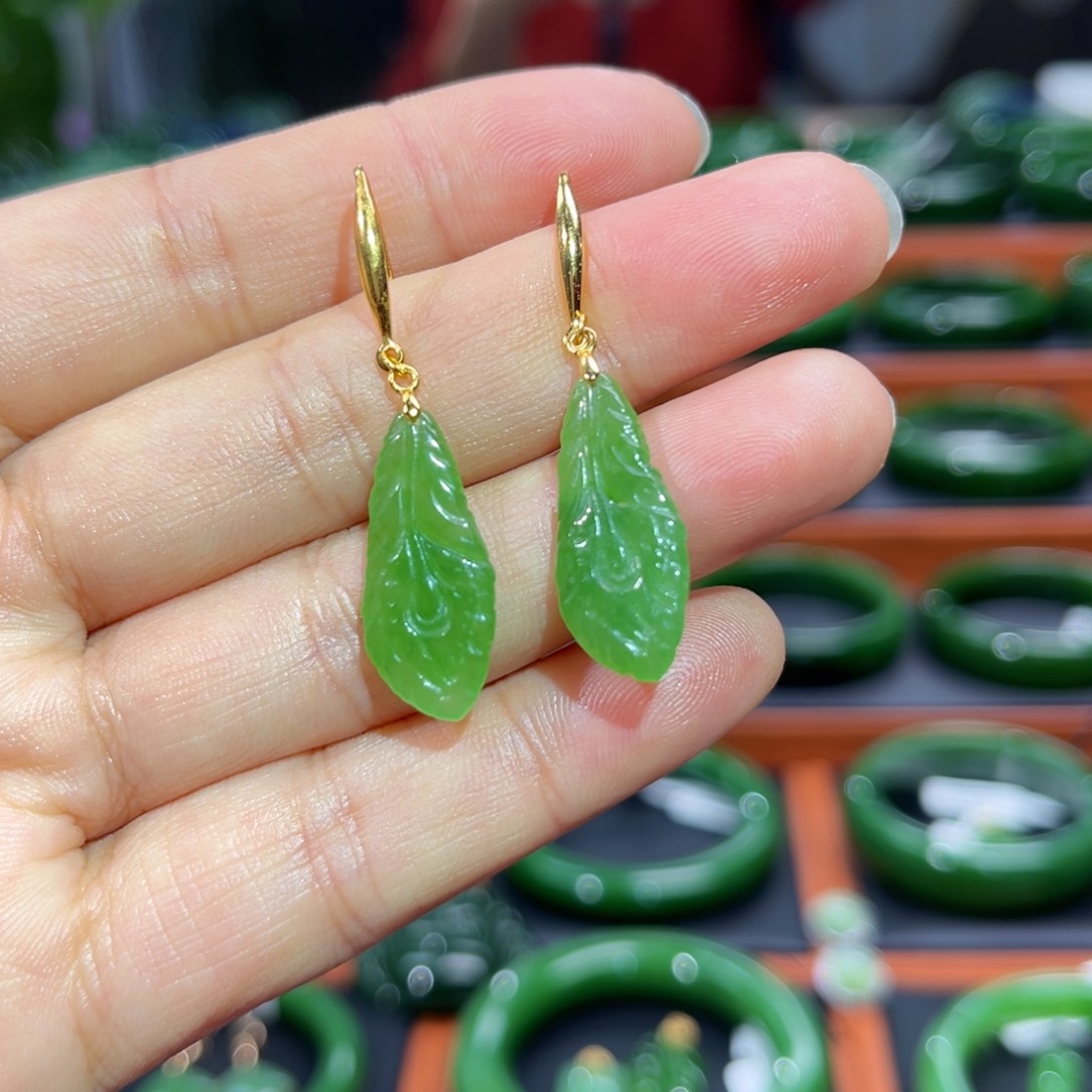 银S925镶嵌和田玉耳饰