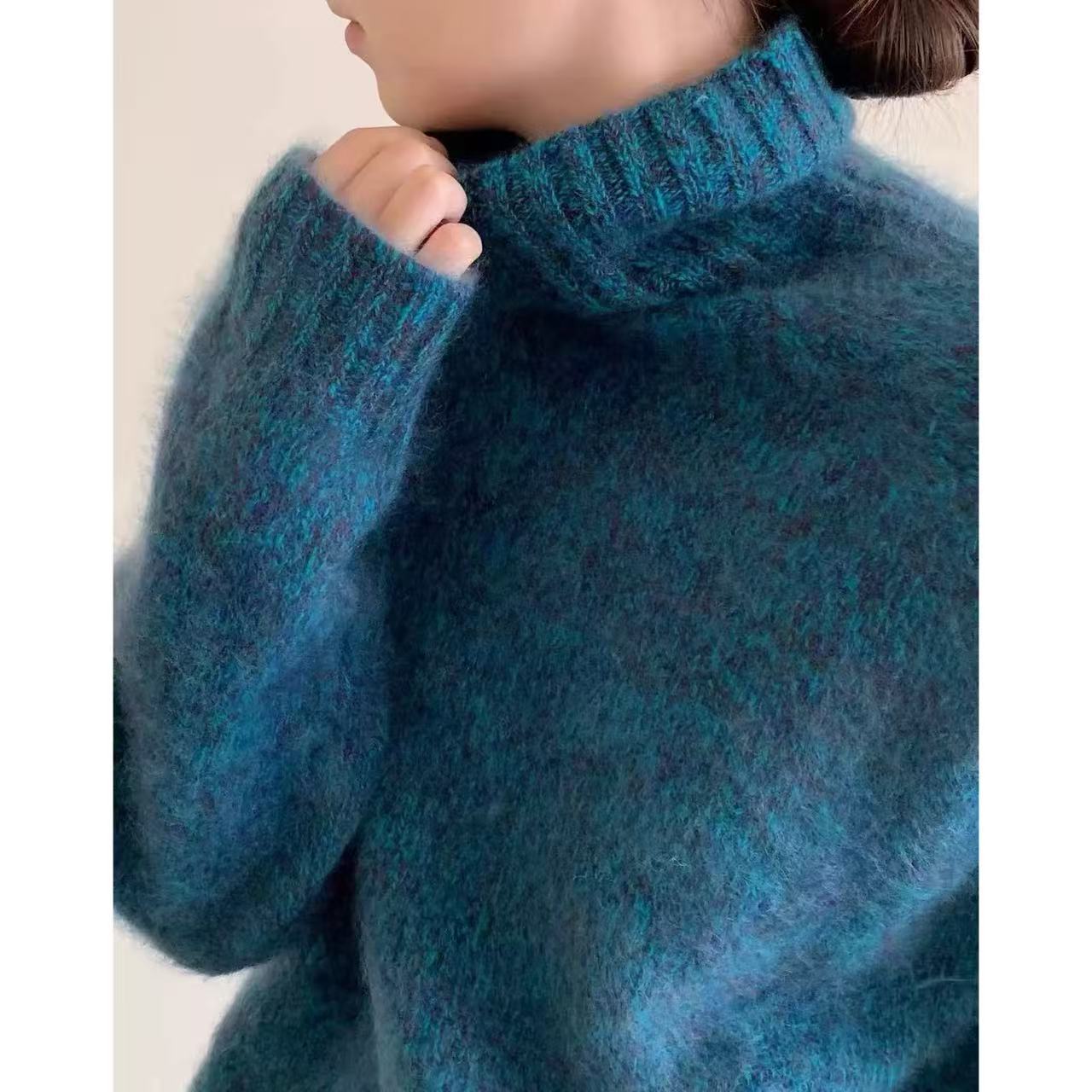 【蓝眼泪】高领浣熊蓝眼泪冬季保暖洋气针织毛衣套头衫2306