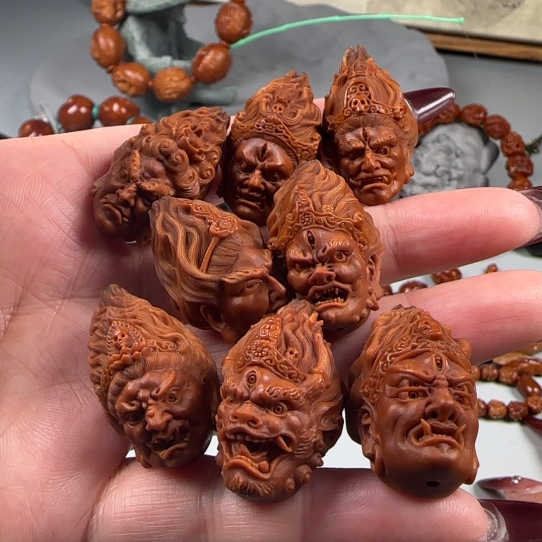 橄榄核手串/手链宽2.0鸡血红水晶核八大明王手持