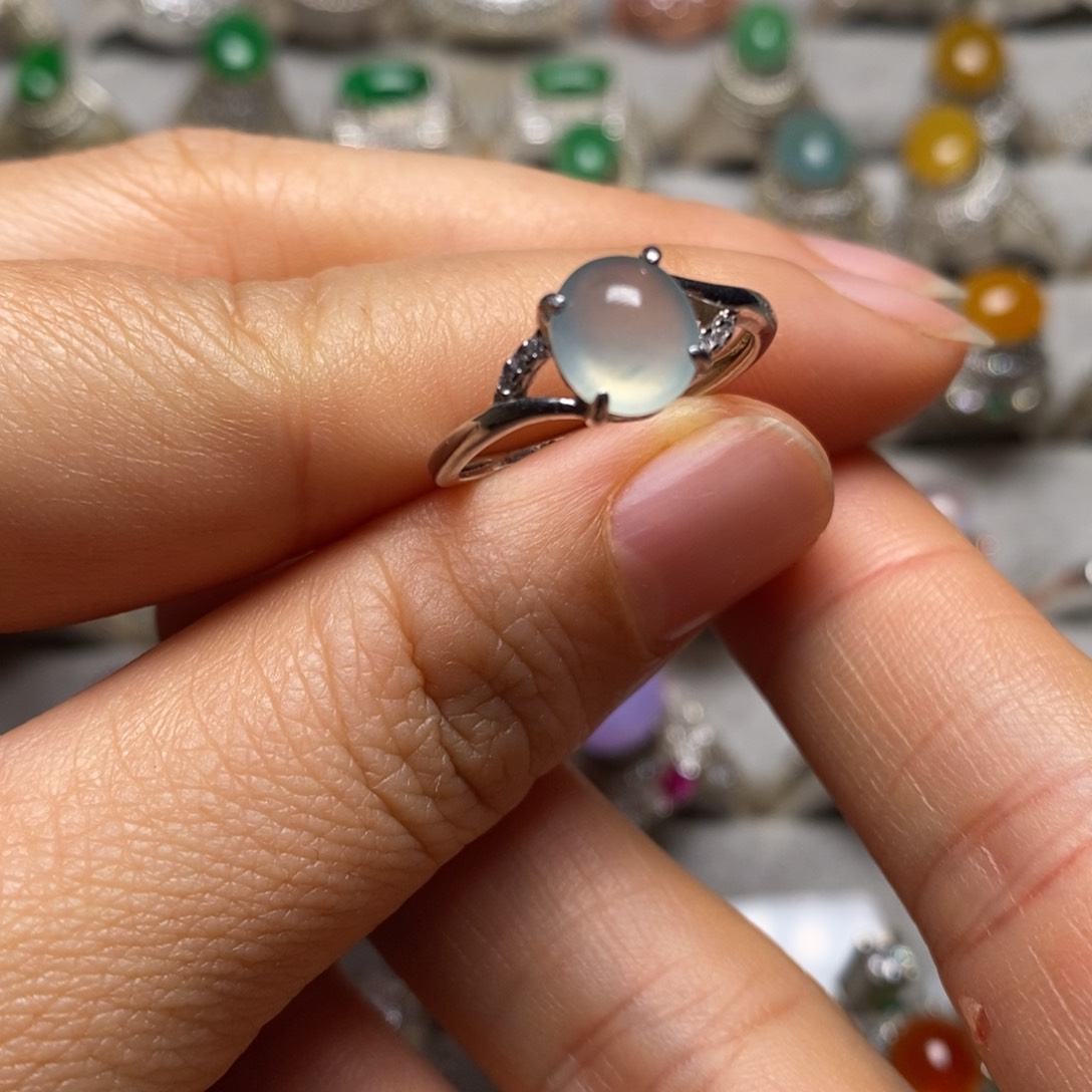 翡翠戒指银S925镶嵌戒指