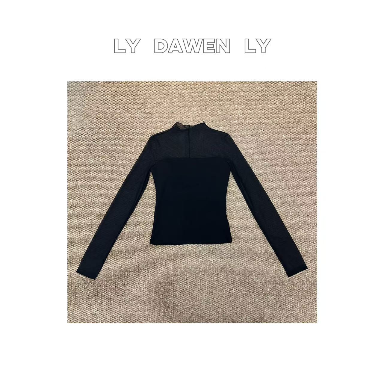 DAWEN  | 时髦辣妹纯欲显瘦弹力网纱拼接打底衫 N470#