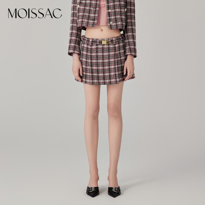 【蒋千金】商场同款 摩萨克秋绵羊毛格纹香风粗花呢半身短裙女