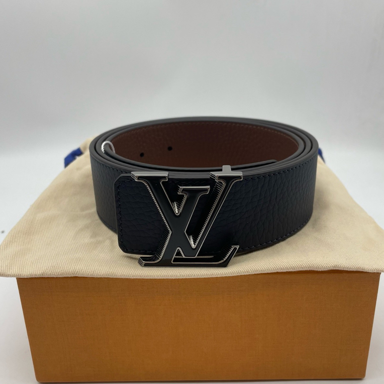 99新 LouisVuitton/路易威登 110码黑银扣荔枝纹双面腰带13424350