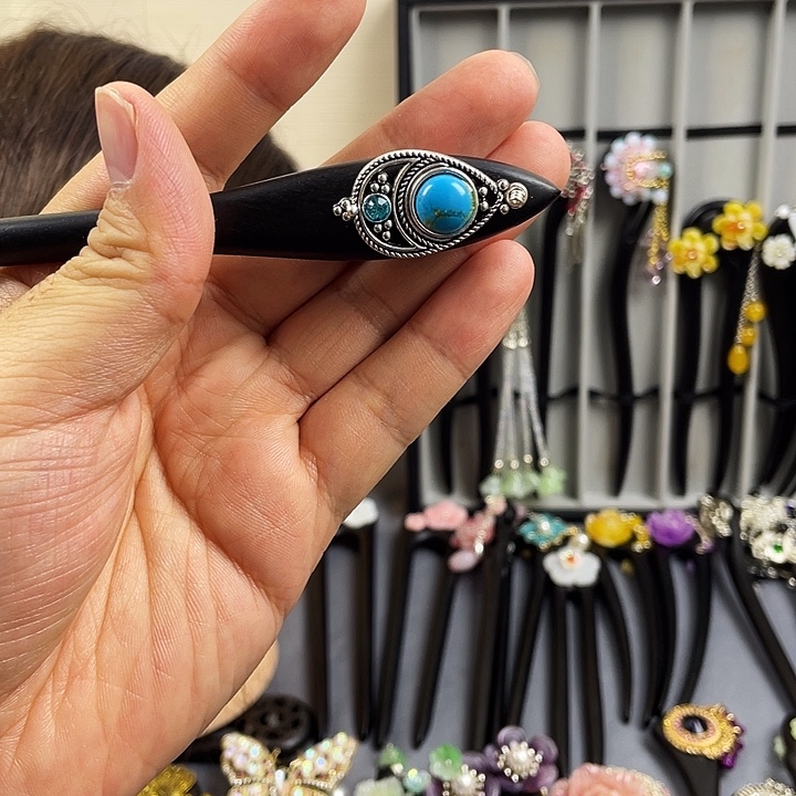 非金属木质双面配饰18厘米黑檀木发簪