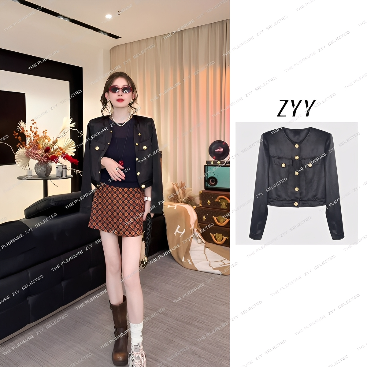 ZYY【耶鲁女主】2025S/S新品金扣名媛气质短款洋气小香外套X25CW256