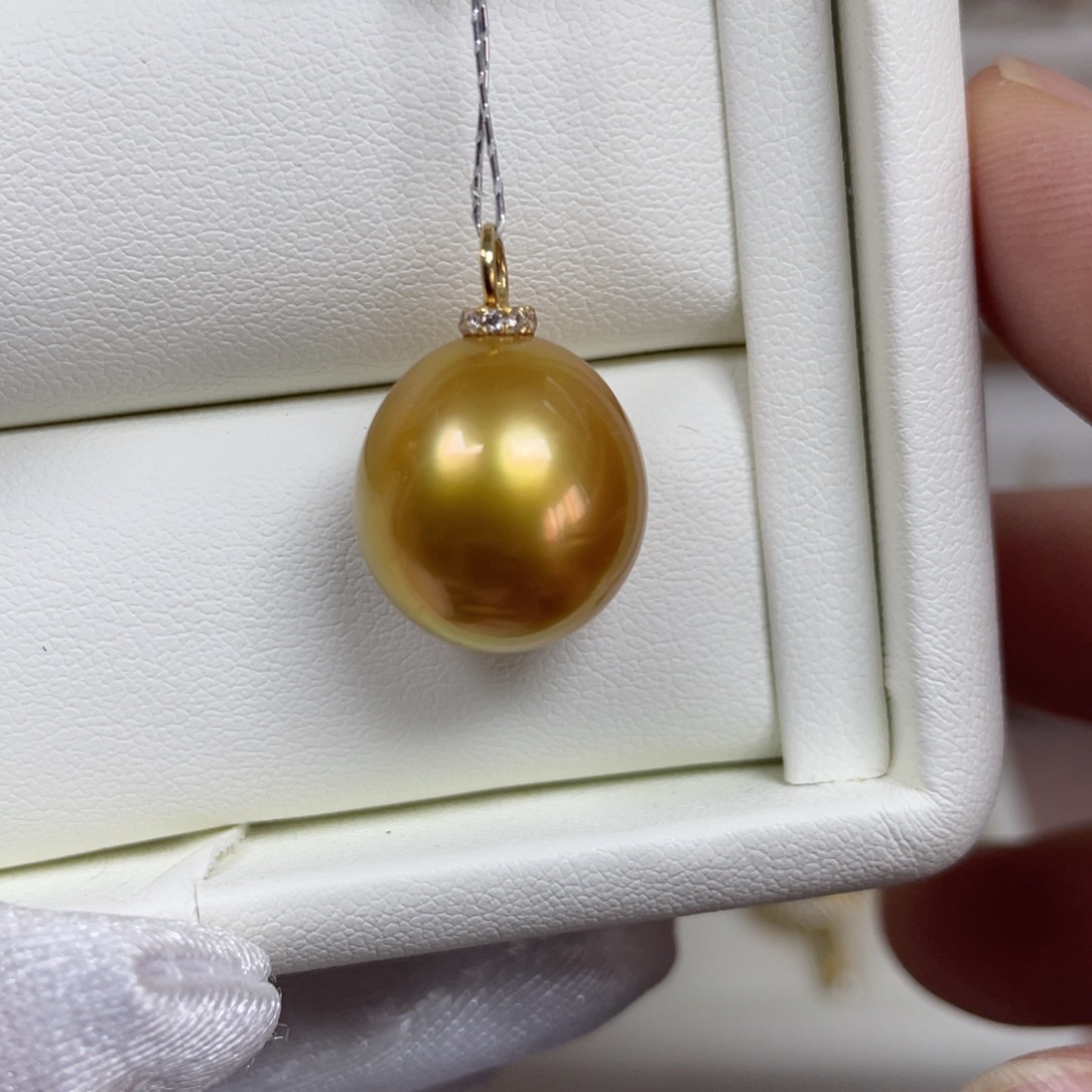 海水珍珠吊坠(不含链)18K金镶嵌13.8mm