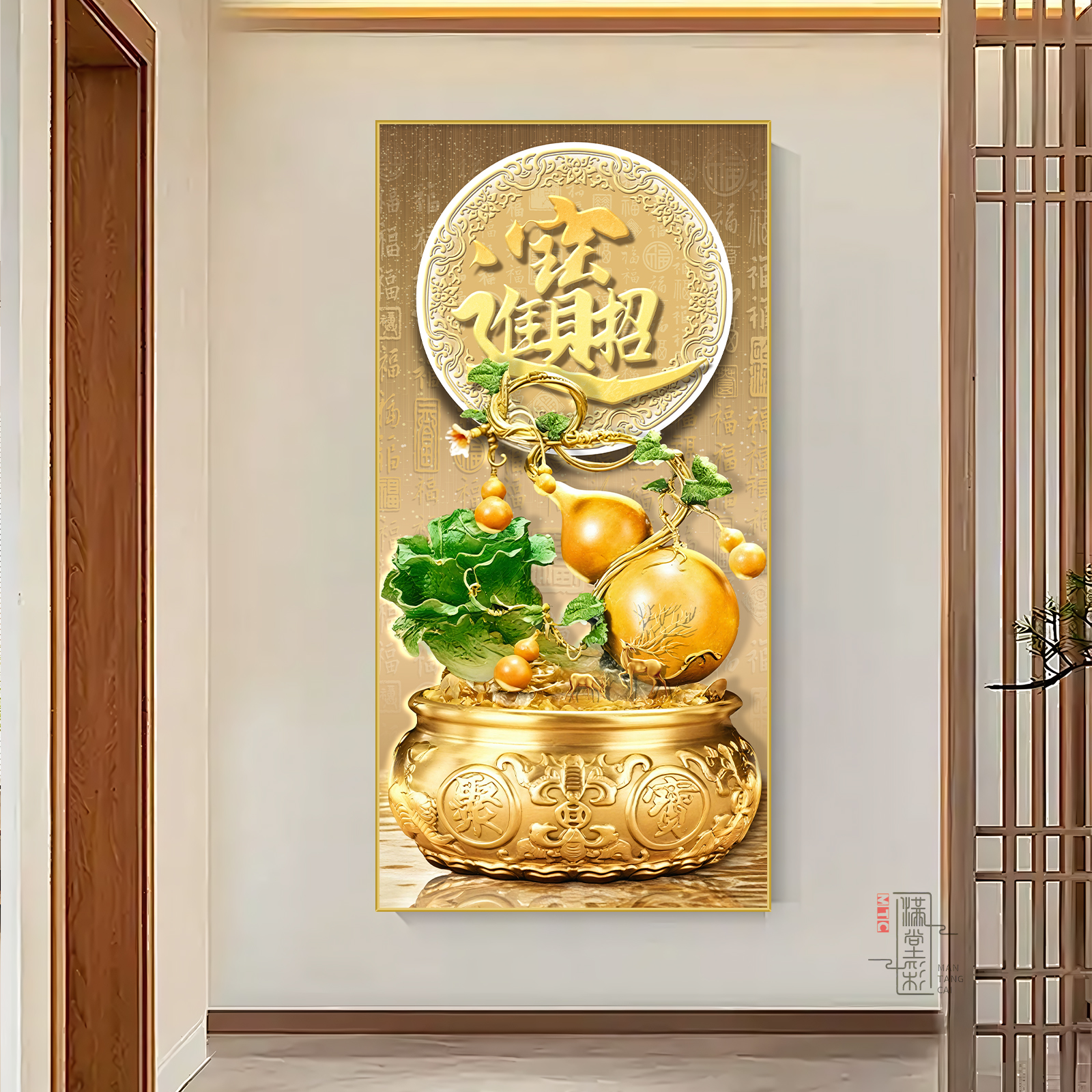 招财进宝聚宝盆玄关挂画入户客厅走廊过道福禄百财美好寓意装饰画