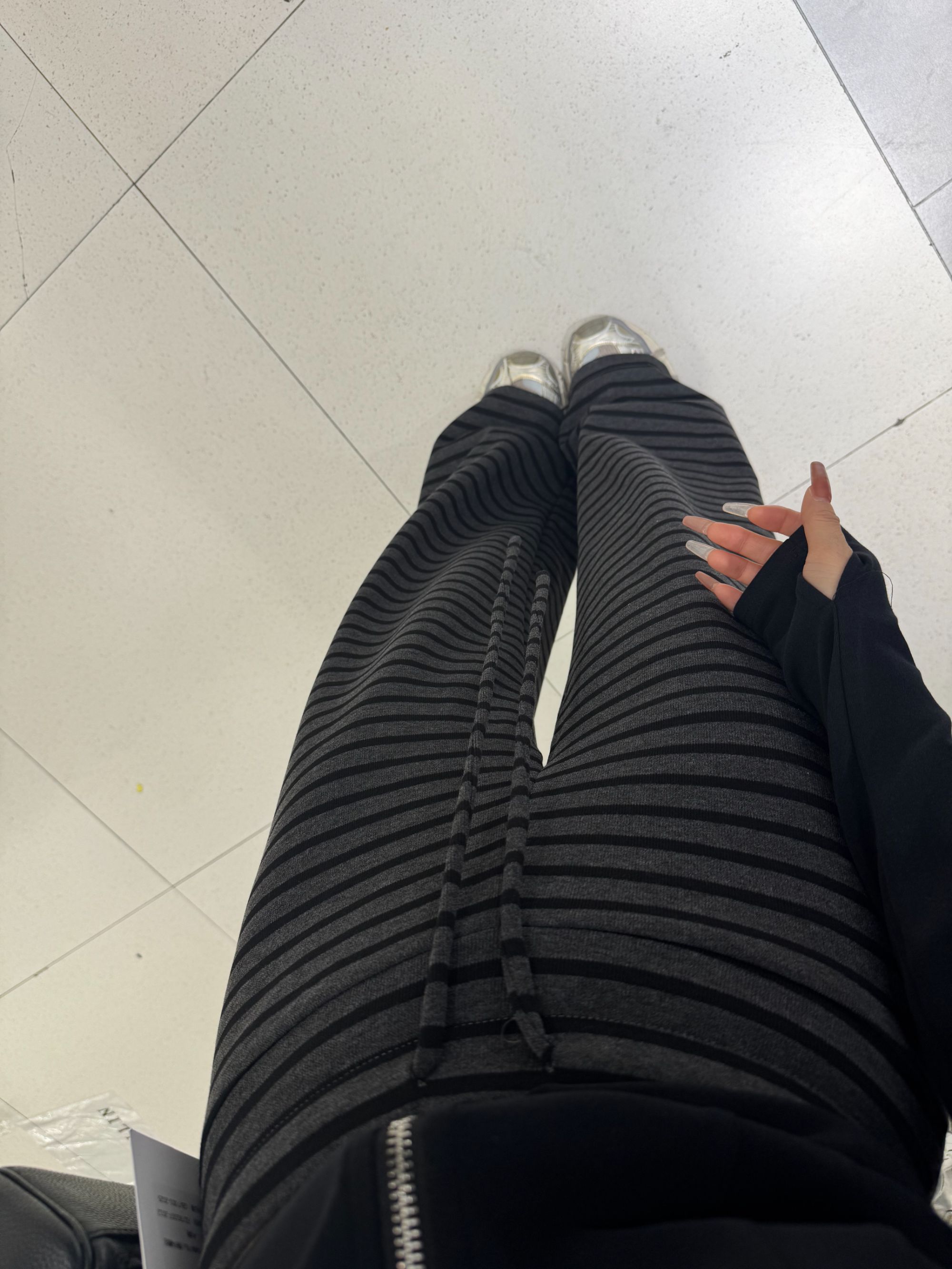 熊小姐家阔腿裤高腰条纹秋季长裤休闲裤户外潮流简约女士针织