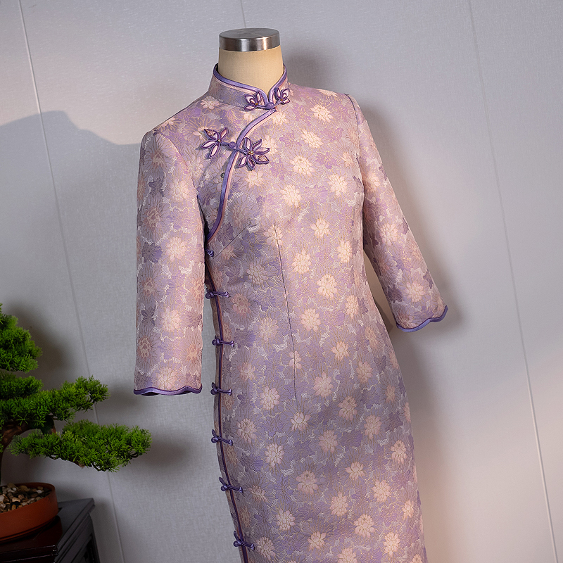 徐永良 57430【量身定制】提花宋锦旗袍中国风里外桑蚕丝七分袖