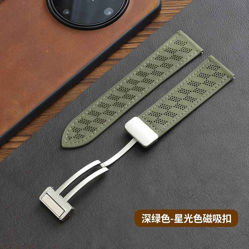 适用华为GT5手表带双面皮watch4pro微孔透气gt3pro磁吸折叠扣腕带